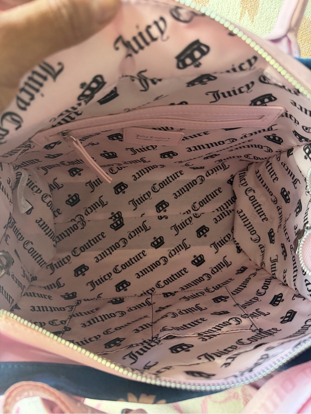 Juicy Couture Blue Canvas Floral Tote with Pink Trim - Picture 8 of 11